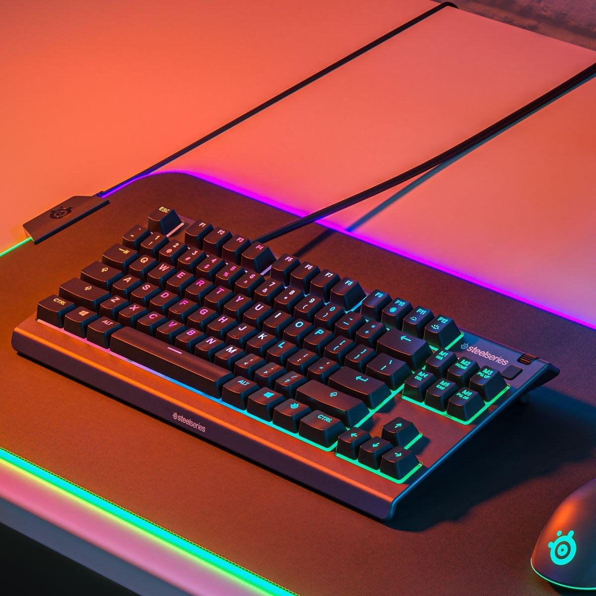 SteelSeries Apex 3 Tkl - Teclado USB RGB para juegos - Factor de forma compacto de deportes electrónicos sin teclas - Iluminación RGB de 8 zonas - Ip32 resistente al agua y al polvo - Diseño QWERTY americano