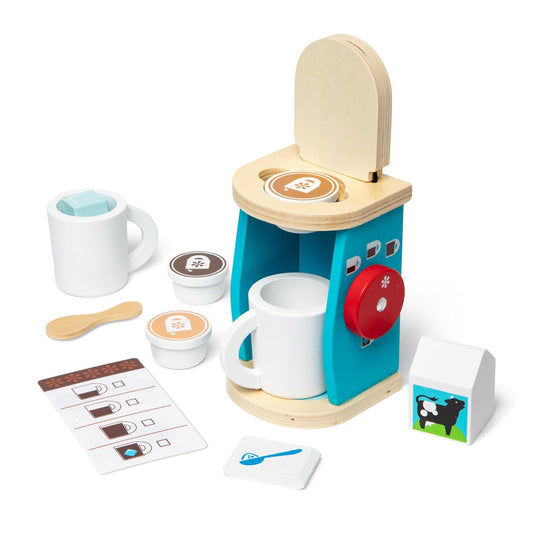Melissa & Doug Juego de Cafetera para Preparar y Servir Café, Accesorios de Cocina, Juguete de Madera, Juego Imaginativo (12 Piezas)