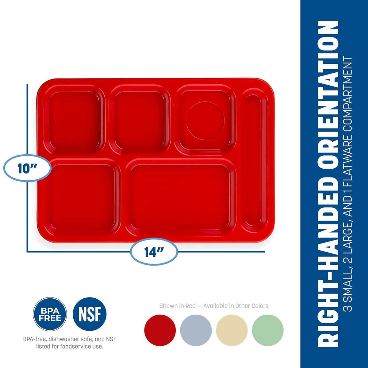 Carlisle FoodService Products P614R09 Bandeja de Polipropileno con 6 Compartimentos para Mano Derecha, 10 x 14 Pulgadas, Verde