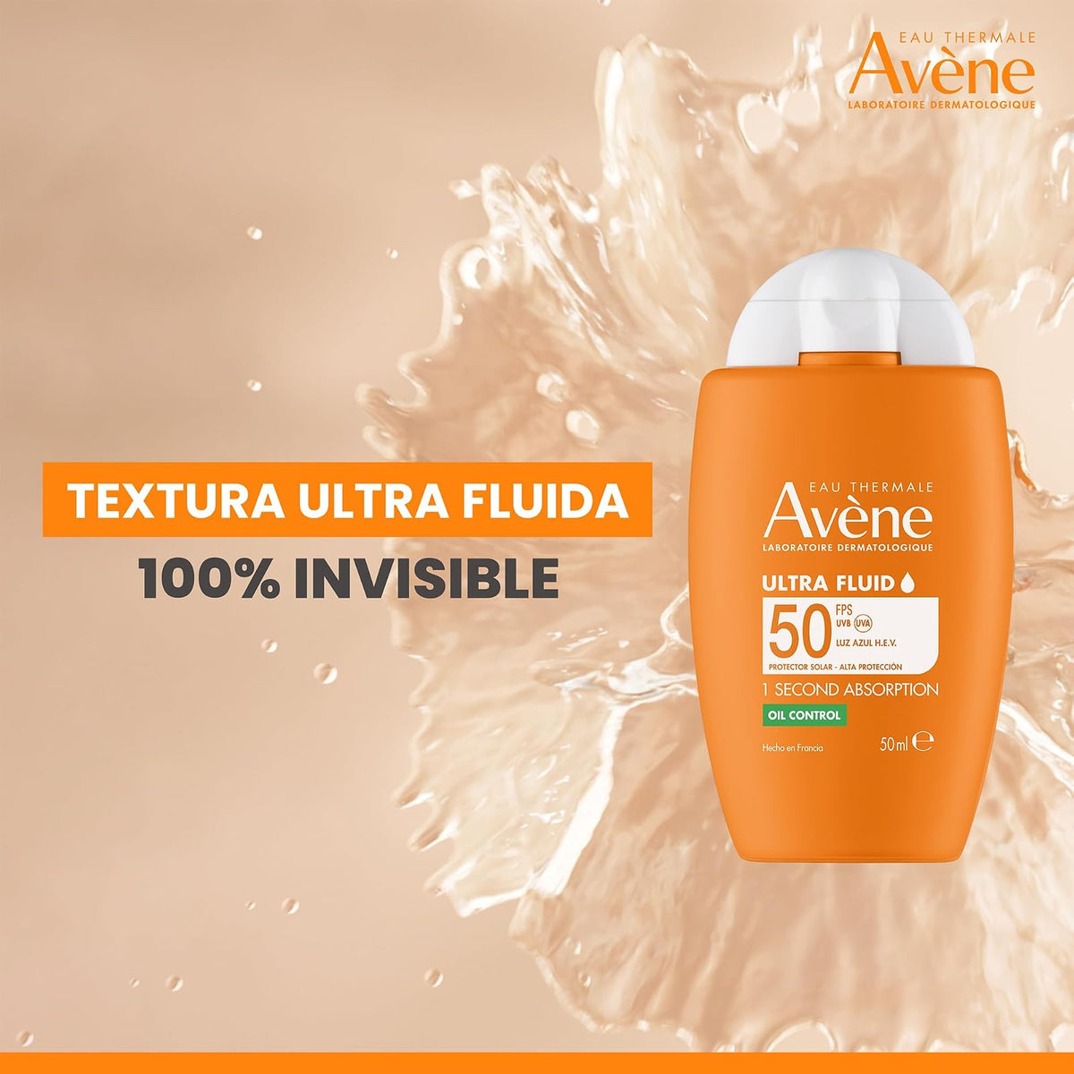 Avene Ultra Fluid Protector Solar Facial Oil Control FPS50 Piel Grasa, 50ml | Oil Control Invisible, efecto mate 14h, -45% brillo, ultra fluida, 50 ml