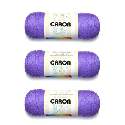 Caron Simply Soft Estambre Acrílico, Paquete de 3 Madejas de 170 g - Grape Brites - Paquete de 3