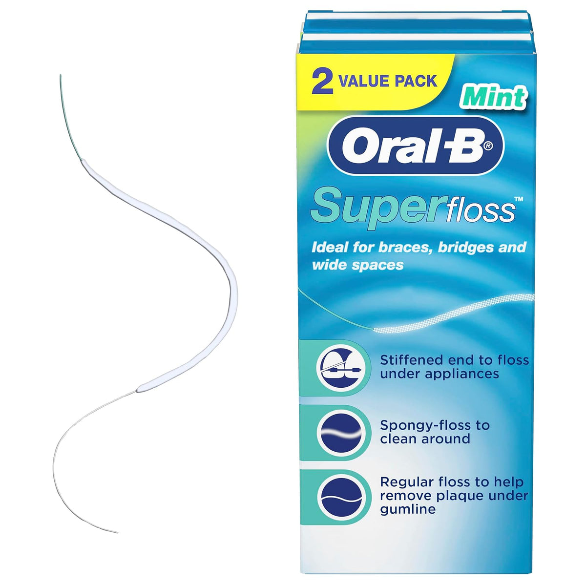 Oral-B - Mechones precortados Super Floss, color menta, paquete doble de 50 unidades