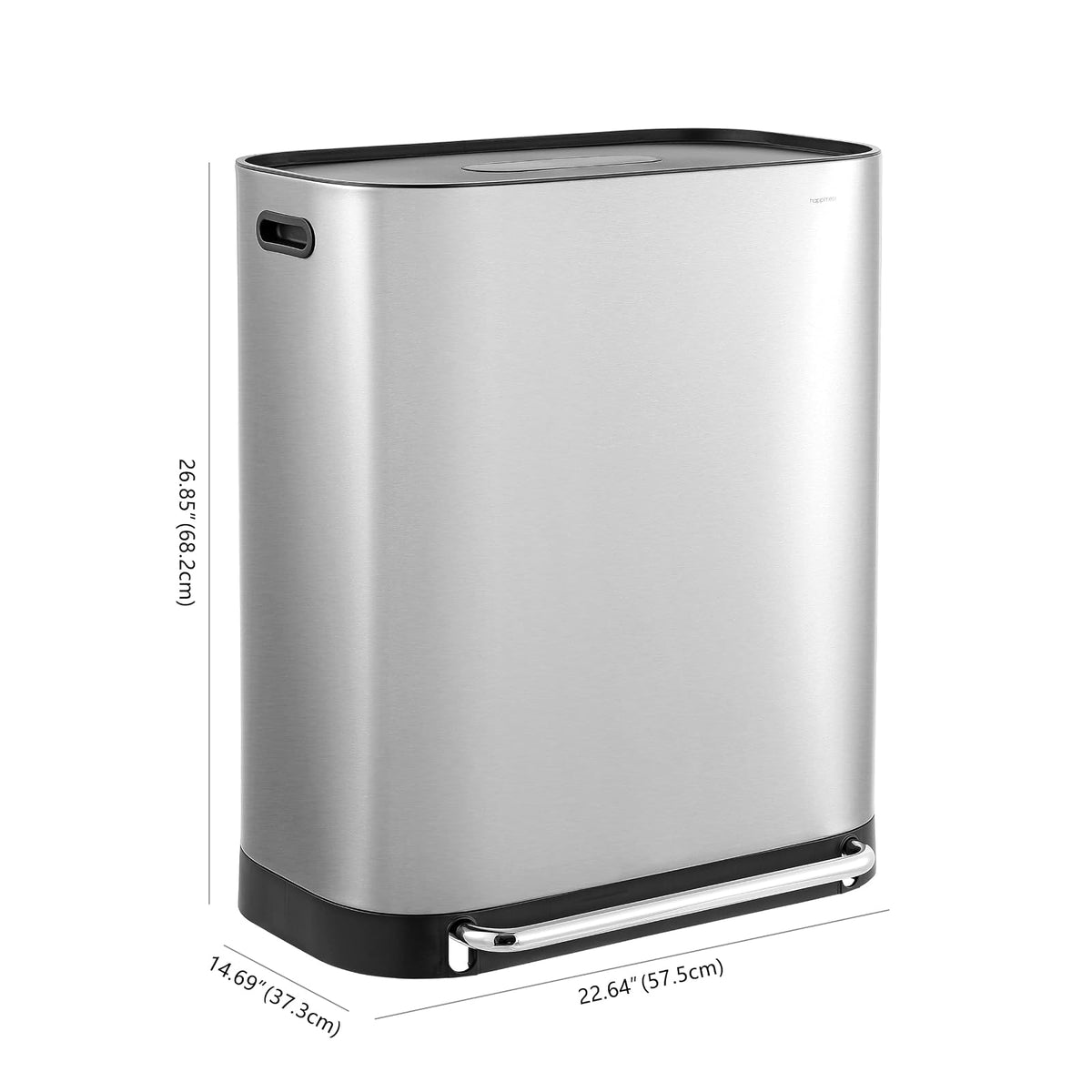happimess HPM1014A Beni - Papelera de reciclaje de cocina de 16 galones, doble cubeta para el hogar, recámara, baño, sala de estar, habitación de invitados, oficina, cocina, cromo