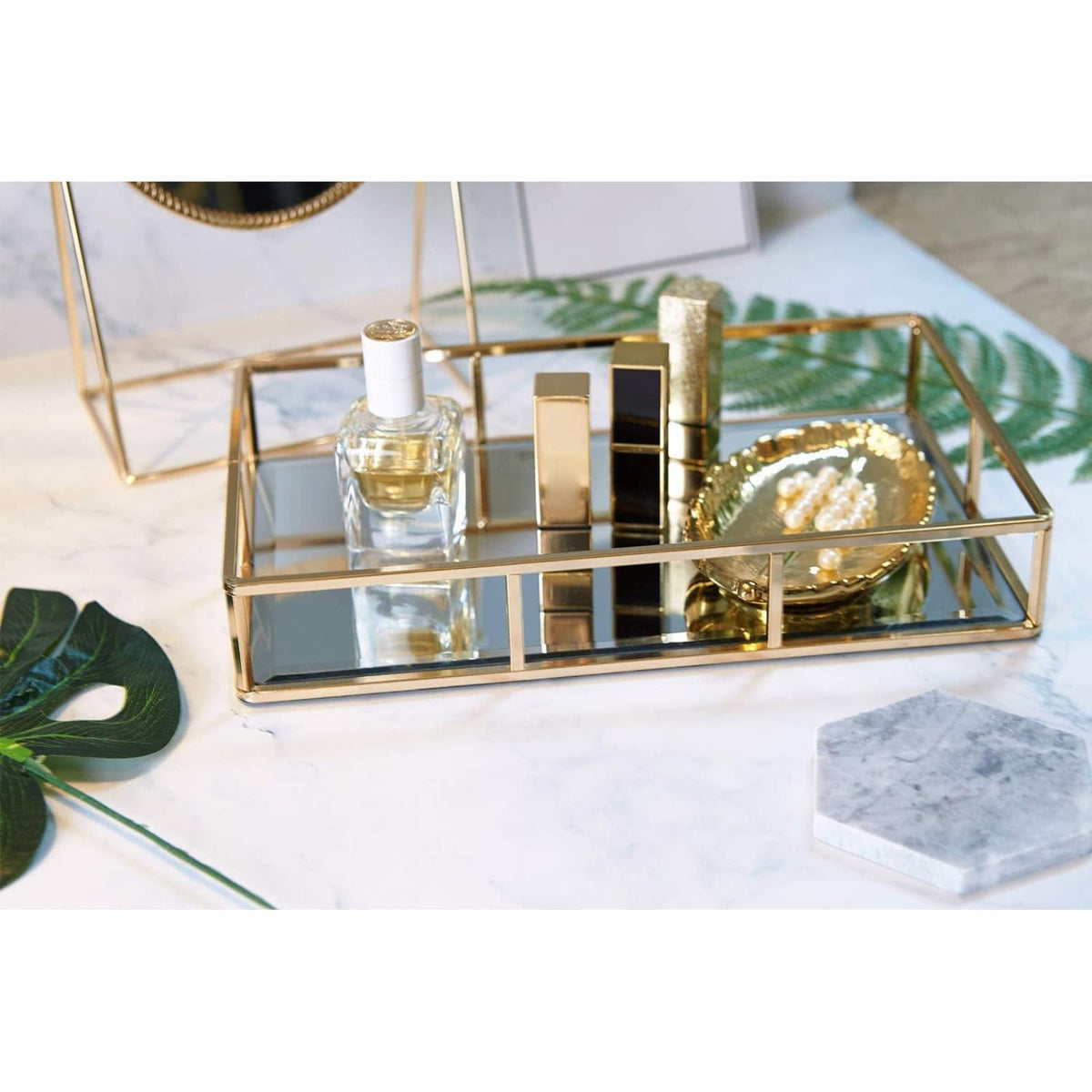PuTwo Organizador, Tray, 1 | Bandeja de oro para joyería, organizador de perfumes, bandeja de maquillaje para cambiador, baño, recámara