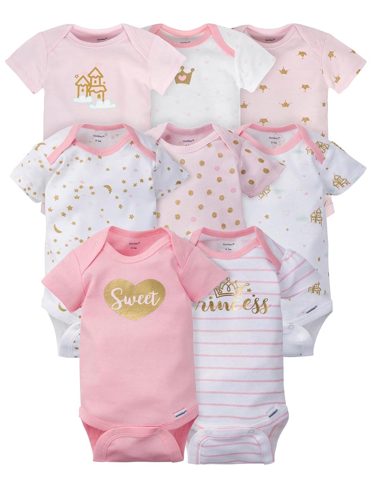 Gerber Body de Manga Corta para Bebé, Paquete de 8 - 0-3 Meses - Castle