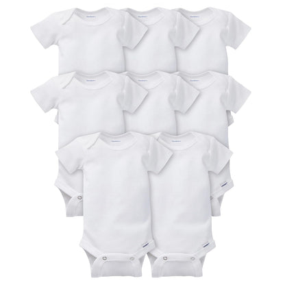 Gerber Paquete de 8 Mamelucos de Manga Corta para Bebé - 18 Meses - Blanco sólido