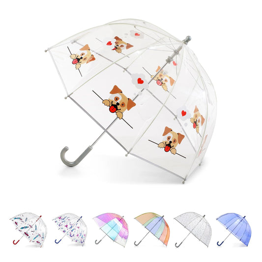 Totes Paraguas de Burbujas Transparentes para Niños con Toldo Cúpula 38" - Corazones de Perrito