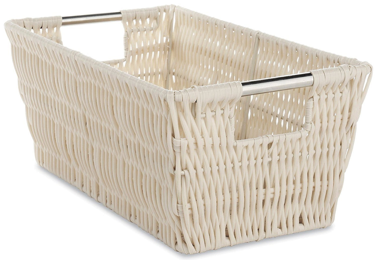 Whitmor Rattique Estante pequeño Bolsa, Latte, Latte, Pequeño, 1 | Latte, Pequeño, 1 unidad, plástico tejido, metal cromado
