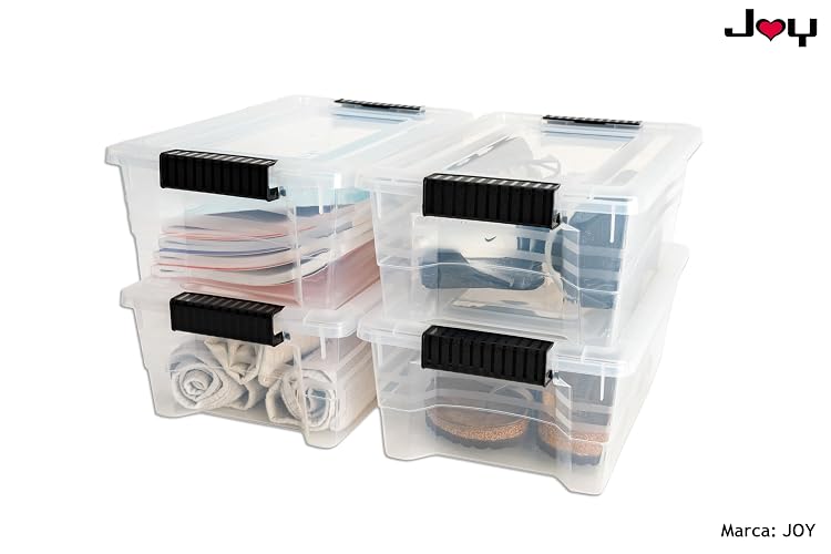 JOY Caja de Almacenamiento de Plástico Paquete de 3, Organizadora Apilable con Broche, Contenedor de 7 Litros. Tapa Duradera e Ideal para Organizar Zapatos, Ropa y Juguetes (37x23x13 cm)
