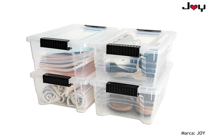 JOY Caja de Almacenamiento de Plástico Paquete de 3, Organizadora Apilable con Broche, Contenedor de 7 Litros. Tapa Duradera e Ideal para Organizar Zapatos, Ropa y Juguetes (37x23x13 cm)