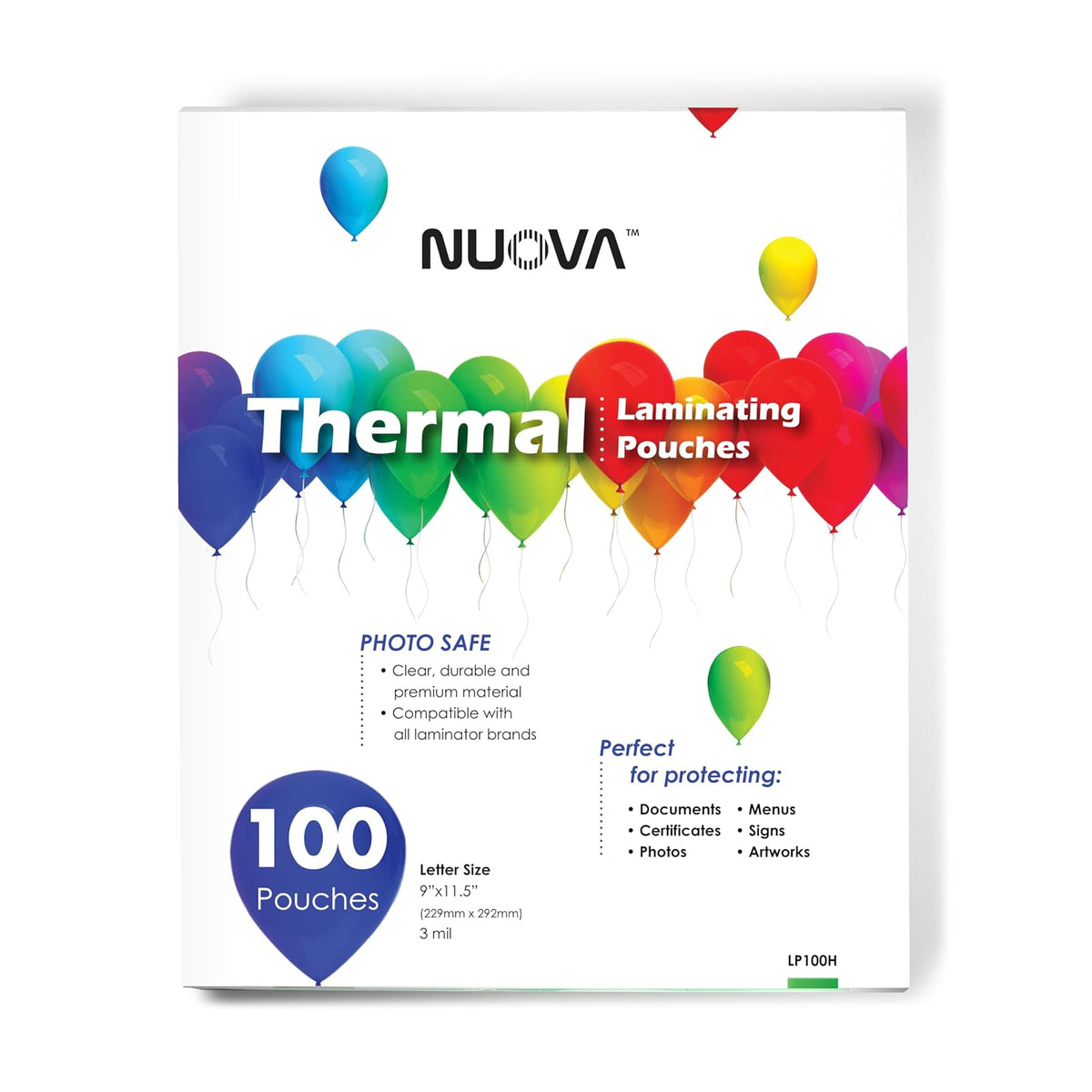 Nuova Premium Thermal Laminating Pouches 9" x 11.5", Letter Size, 3 mil , 100 Pack (LP100H)