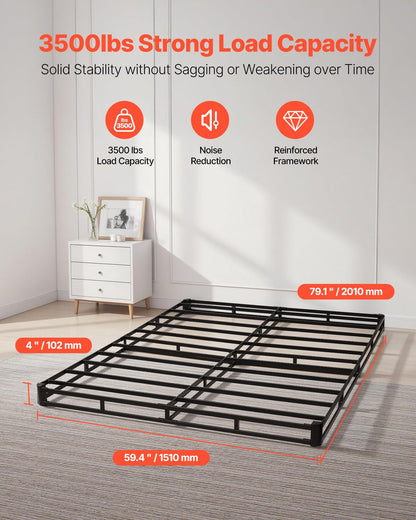 VEVOR - Somier de cama tamaño queen con tela lavable, marco de metal resistente para cama queen, base de colchón de 4 pulgadas, capacidad máxima de peso de 3500 libras, fácil montaje, 79.1 pulgadas de