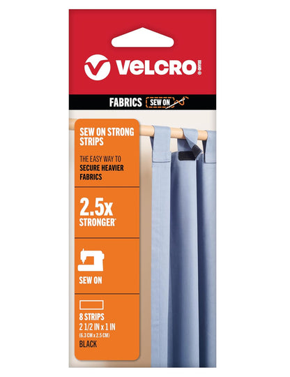 Tiras fuertes para coser de la marca VELCRO | 8 juegos, negro | 2.5 x 1 pulgada
