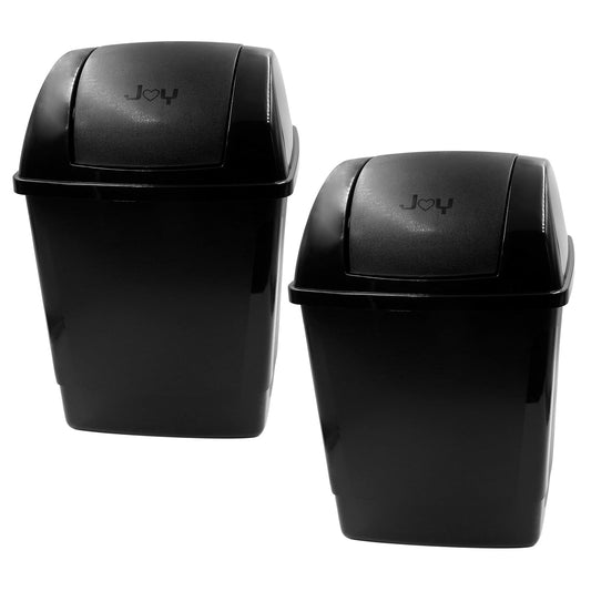 JOY - Bote de Basura Rectangular, Pack de 2, con Tapa de Balancín, Ideal para Mantener la Limpieza en el Hogar y Oficina, 13 Litros de Capacidad, Plástico Libre de BPA, Negro