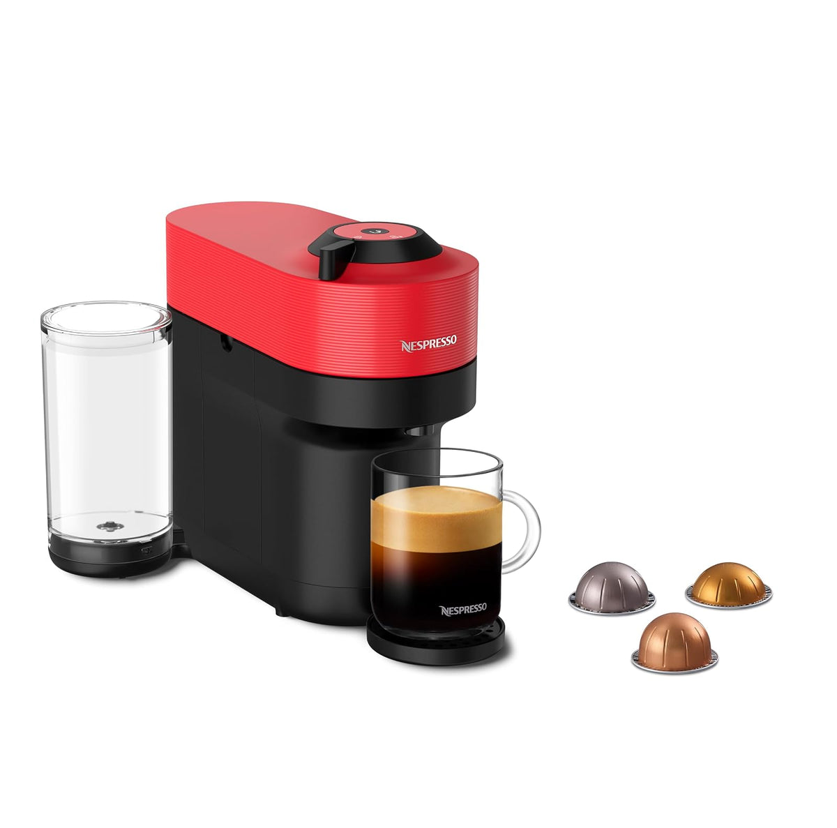 Nespresso Cafetera Vertuo Pop Negra con Espumador y 12 Cápsulas de Regalo - Vertuo Pop - Rojo