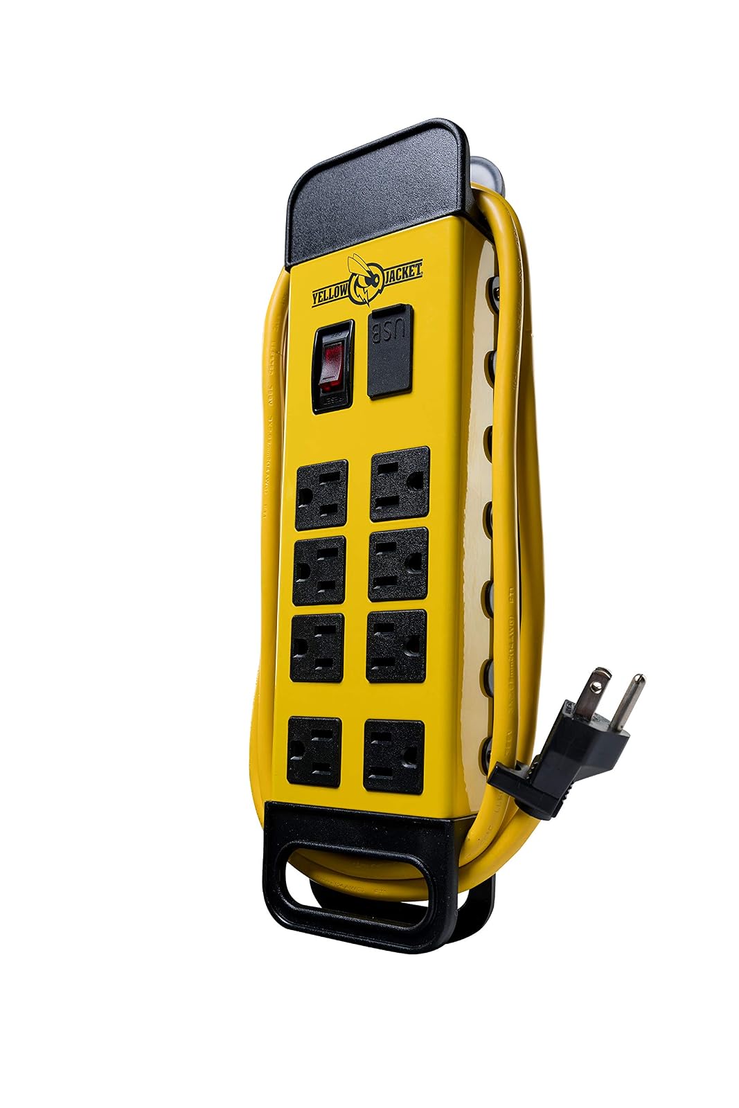 Yellow Jacket - Tira protectora de sobretensión de metal, 8-Outlet Power Strip, Amarillo