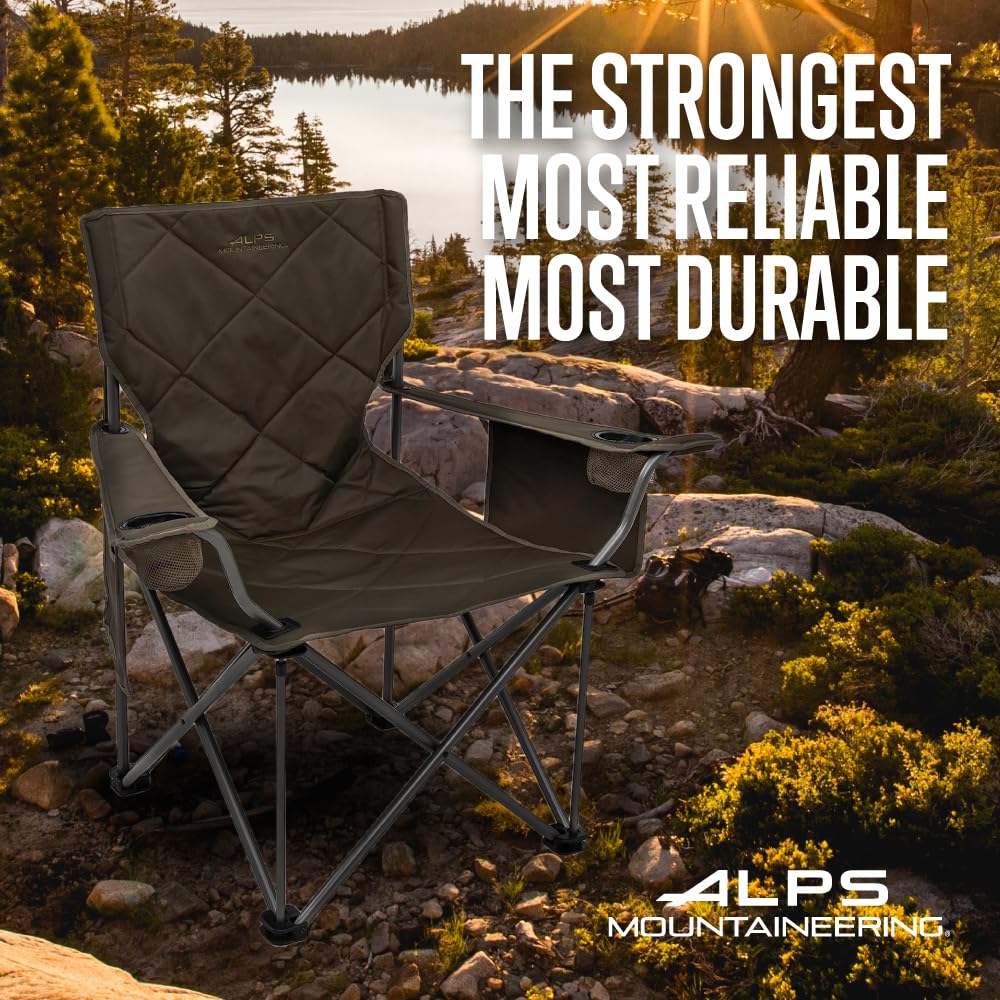 ALPS Mountaineering King Kong - Sillas de Camping para Adultos con portavasos de Malla y Bolsillos, construidas duraderas y fiables con Marco de Acero Plegable Compacto, Arcilla