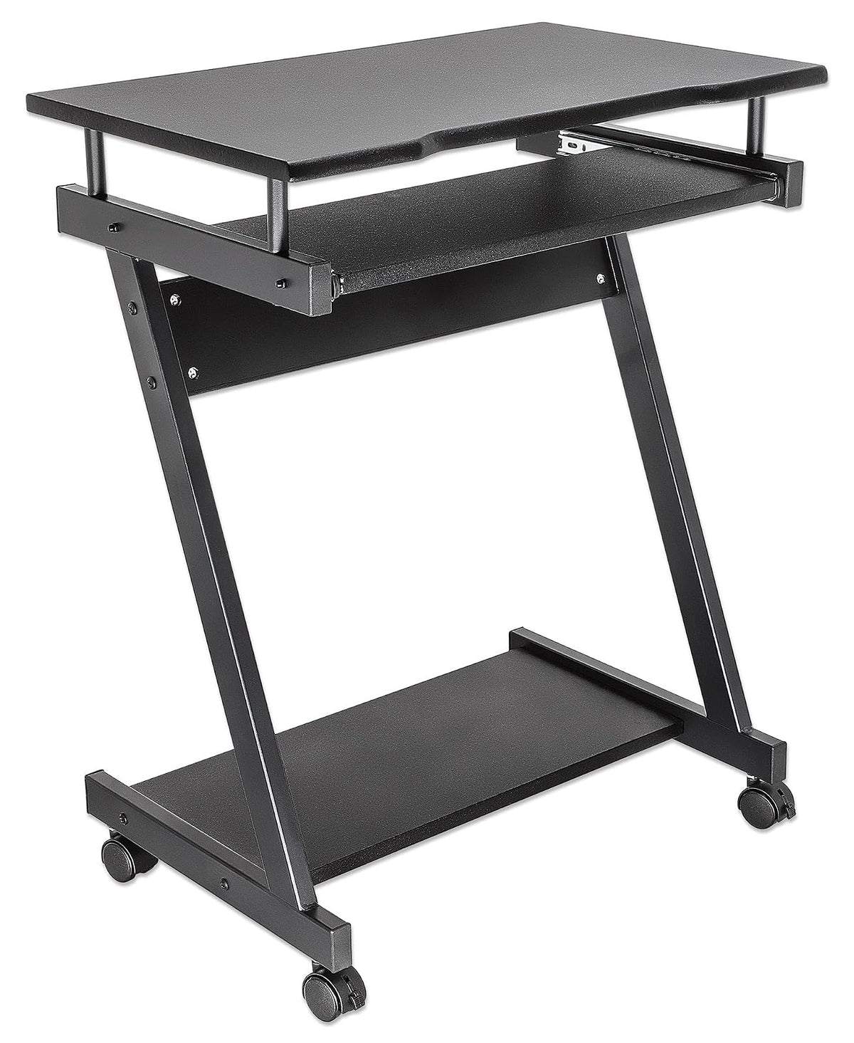 Manhattan 207690 Escritorio Compacto para computadora, con Bandeja deslizable para Teclado, Escritorio Compacto, repisa para computadora de Torre, Bandeja deslizable, Cuatro Ruedas, Negro
