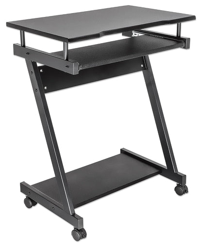 Manhattan 207690 Escritorio Compacto para computadora, con Bandeja deslizable para Teclado, Escritorio Compacto, repisa para computadora de Torre, Bandeja deslizable, Cuatro Ruedas, Negro