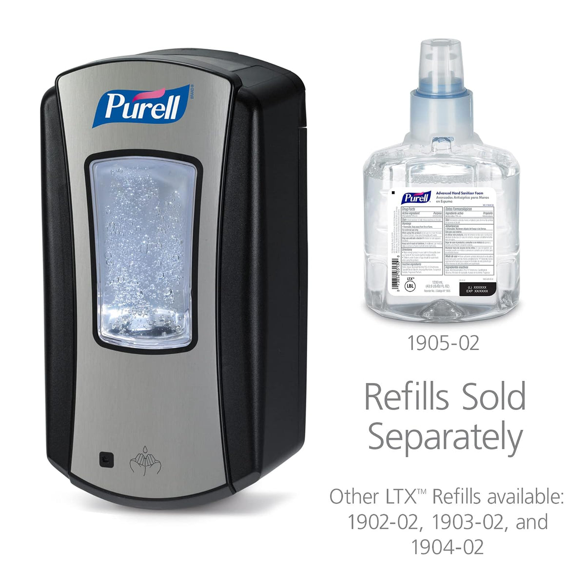 Purell LTX-12 Dispensador de desinfectante de Manos sin Tacto, Cromo/Negro, para repuestos de desinfectante de Manos LTX-12 de 1200 ml (Paquete de 1) - 1928-04