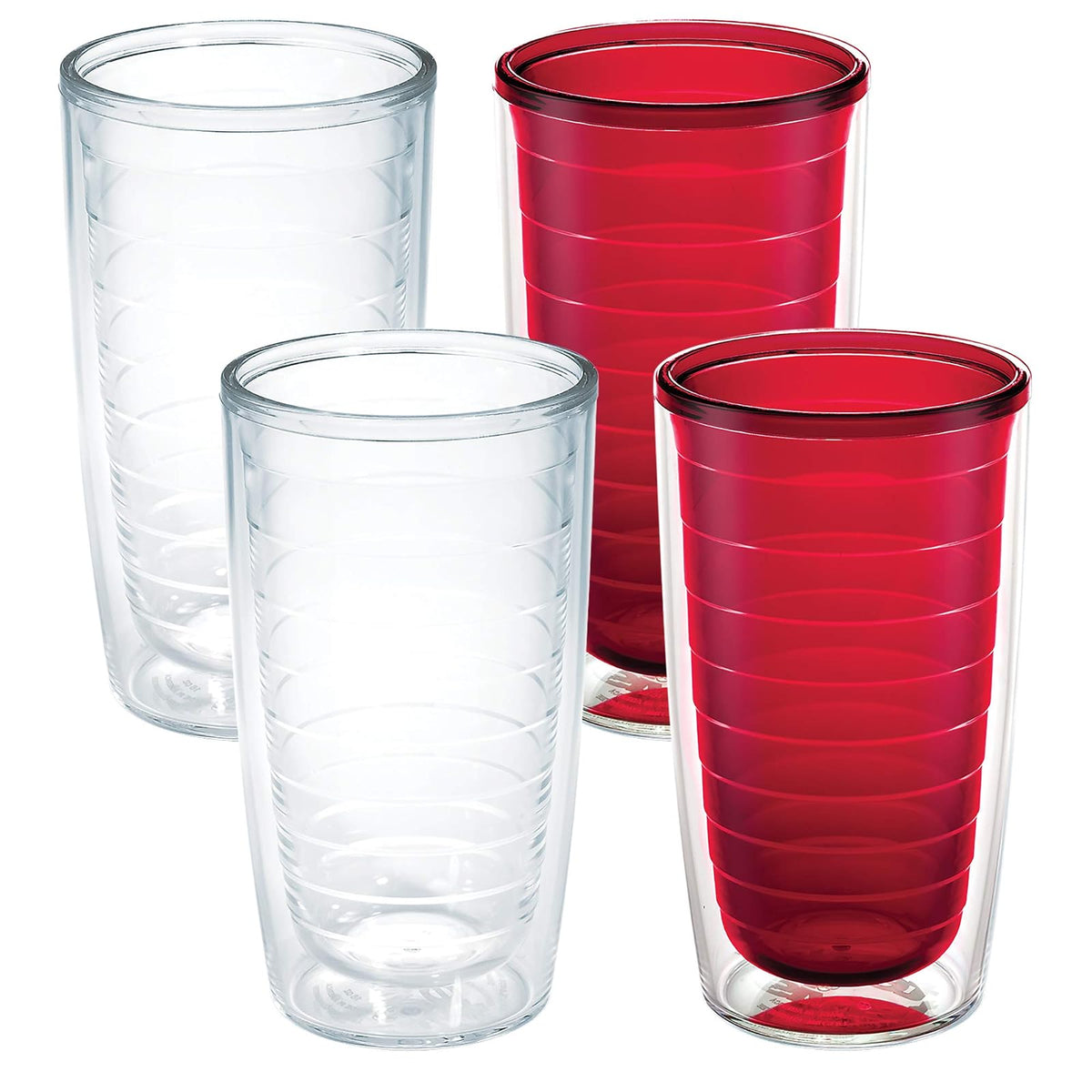 Tervis Juego de 4 Vasos Térmicos 473 ml Transparentes - Claro y rojo - 16 onzas - 4 unidades