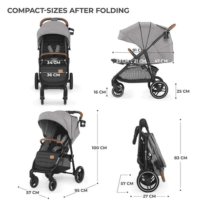 Kinderkraft GRANDE PLUS Carriola, ligera desde Nacimiento hasta 22 kg, Silla de Paseo, Plegado con una sola mano, Posición tumbada, Suspensión de todas ruedas, Capota grande XL, Grigio