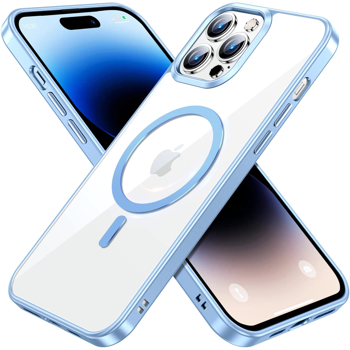 JUESHITUO Magnetic Slim Clear Case para iPhone 14 Pro [no Amarillento] [Protección de Grado Militar] [No.1 imanes Fuertes] Compatible con iPhone 14 Pro Caso Protectora 2022, Sierra Blue
