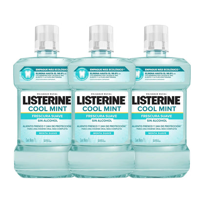 Listerine Enjuague Bucal Cool Mint Zero 1L 3 Pack