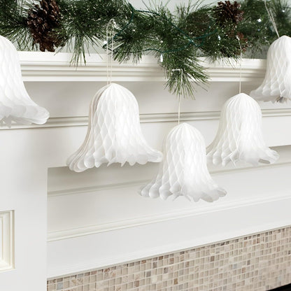 amscan Campanas Elegantes de Papel de Novia Blanco de Panal – 5 Pulgadas (Paquete de 4) – Decoraciones de Boda de Primera Calidad para recepción y Ceremonia