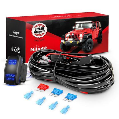 Nilight Kit de Arnés de Cableado de Luces LED 16 AWG | Interruptor basculante de 5 pines, interruptor de palanca impermeable, relé de 12 V, 180 W máximo, 15 A máximo - Cableado de luces LED POD