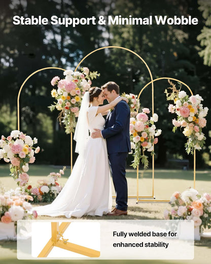 VEVOR Soporte de Arco Dorado, Juego de 3 uds de 2,2 x 1,2 m/2 x 1 m/1,8 x 0,8 m, Estructura Estable, para Fondo de Bodas, Cumpleaños, Graduaciones, Fiestas y Decoración de Ceremonias, Semicircular