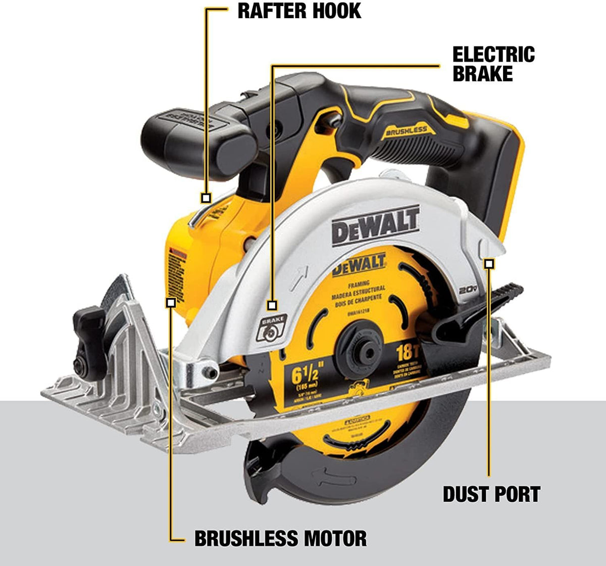 DEWALT 20V Max* 6-1/2 In. Sierra Circular Inalámbrica Sin Escobillas, Solo Herramienta (Dcs565B)