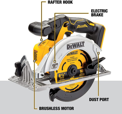 DEWALT 20V Max* 6-1/2 In. Sierra Circular Inalámbrica Sin Escobillas, Solo Herramienta (Dcs565B)