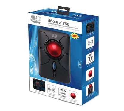 Adesso iMouse T50 Wireless Ergonomic Finger Trackball Mouse with Nano USB Receiver, Programmable 7 Button Design, and 5 Level DPI Switch, for Left and right Hand