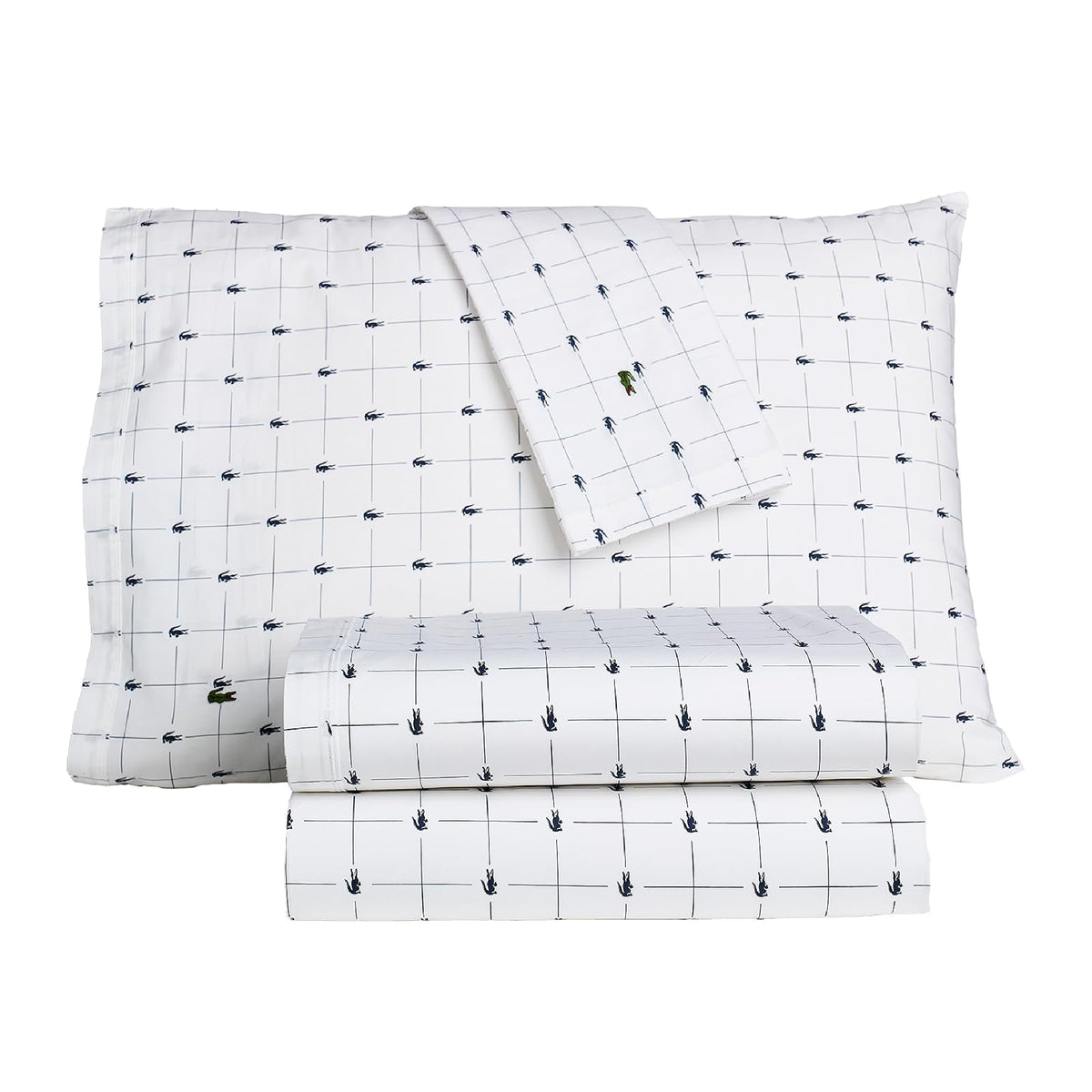 Lacoste Slice - Juego de sábanas de 4 Piezas de percal 100% algodón, Fresco, crujiente, Mate y Duradero, Certificado Oeko-Tex, Estampado, Azul Marino, tamaño matrimonial
