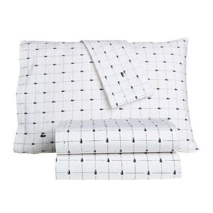 Lacoste Slice - Juego de sábanas de 4 Piezas de percal 100% algodón, Fresco, crujiente, Mate y Duradero, Certificado Oeko-Tex, Estampado, Azul Marino, tamaño matrimonial