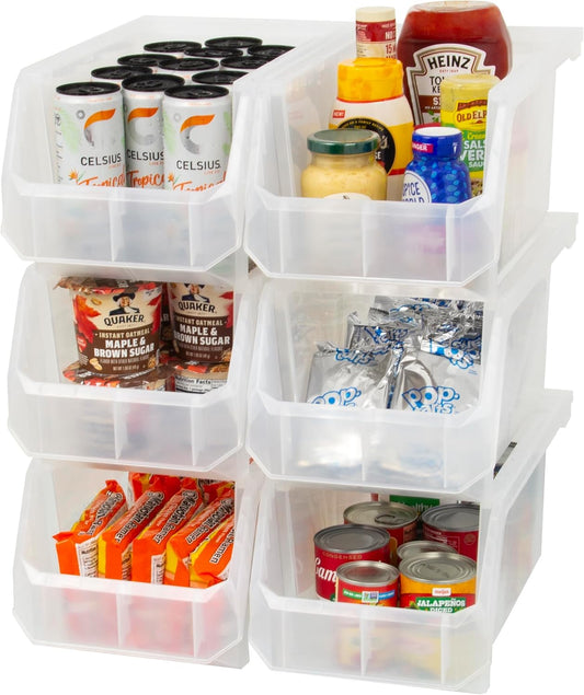ReadySpace Contenedores de Plástico para Organizar | Grande, 14.8 x 8 x 7 pulgadas, 6-Pack, Apilables, Uso en Clóset, Cocina, Oficina, Cochera, Despensa