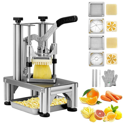 VEVOR - Cortador comercial para patatas fritas con 4 cuchillas de repuesto, picador fácil de cortar en cubos con cuchillas de 1/4 y 3/8 pulgadas, cortador de 6 cuñas y descorazonador de manzana de 6 cuñas, cortador de patatas con limón para patatas fritas