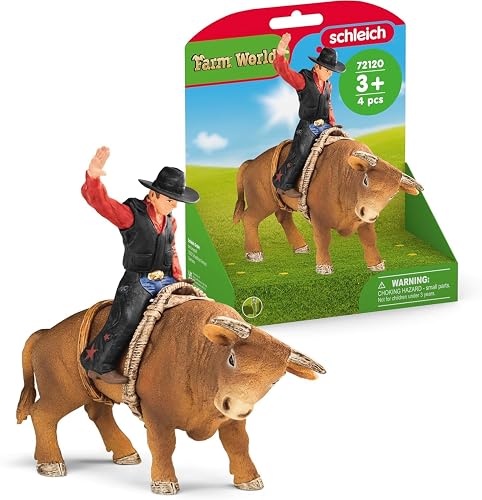 Schleich Farm World Cowboy Bull Riding Juego de 4 Piezas de Juguete Vaquero para Aficionados al Rodeo y niños a Partir de 3 años