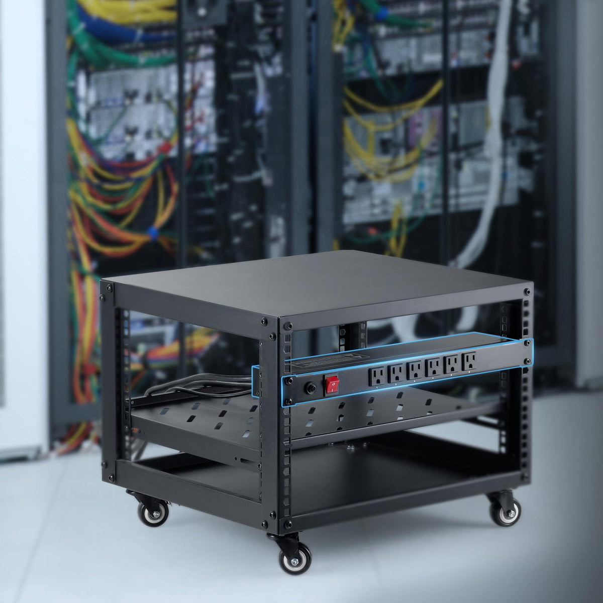 VEVOR - Tira de alimentación PDU Horizontal de 12 tomacorrientes de 1U para Racks de servidores de Red, protección contra sobretensiones y protección contra sobrecarga, 110-125V/15A, con Cable de
