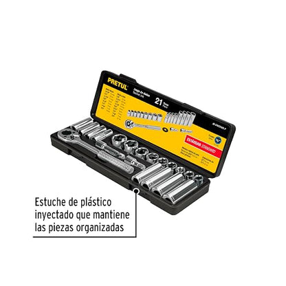 Pretul JD-3/8X21SAE-P, Juego de autoclé de 21 piezas, std, 3/8"