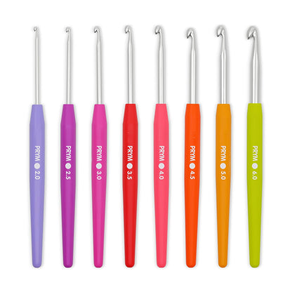 Prym - Juego de ganchos de ganchillo de aluminio de agarre suave, 2-6 mm, multicolor, 8 unidades