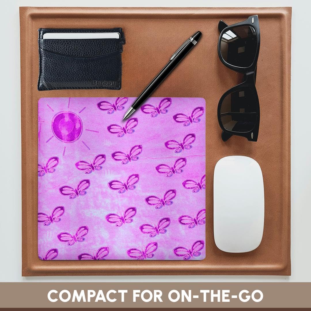 3dRose 8 x 8 x 0.25 Inches Mouse Pad, Pretty Pink Sun and Butterflies Art Nature (mp_30317_1)