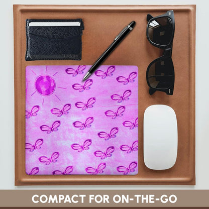 3dRose 8 x 8 x 0.25 Inches Mouse Pad, Pretty Pink Sun and Butterflies Art Nature (mp_30317_1)