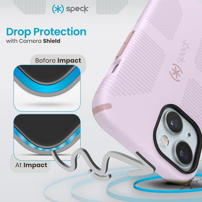 Speck - Funda para iPhone 15, 14 y 13, diseñada para MagSafe, protección contra caídas de 8 pies, resistente a arañazos, tacto suave, agarre adicional, color Lila/pétalo de clavel
