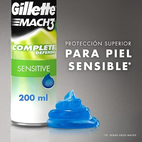 GILLETTE Mach3 Sensitive, Gel para Afeitar Piel Sensible de 400mL, para Rasurar Barba con Rastrillo para Hombre, Protege la Piel contra la Irritación
