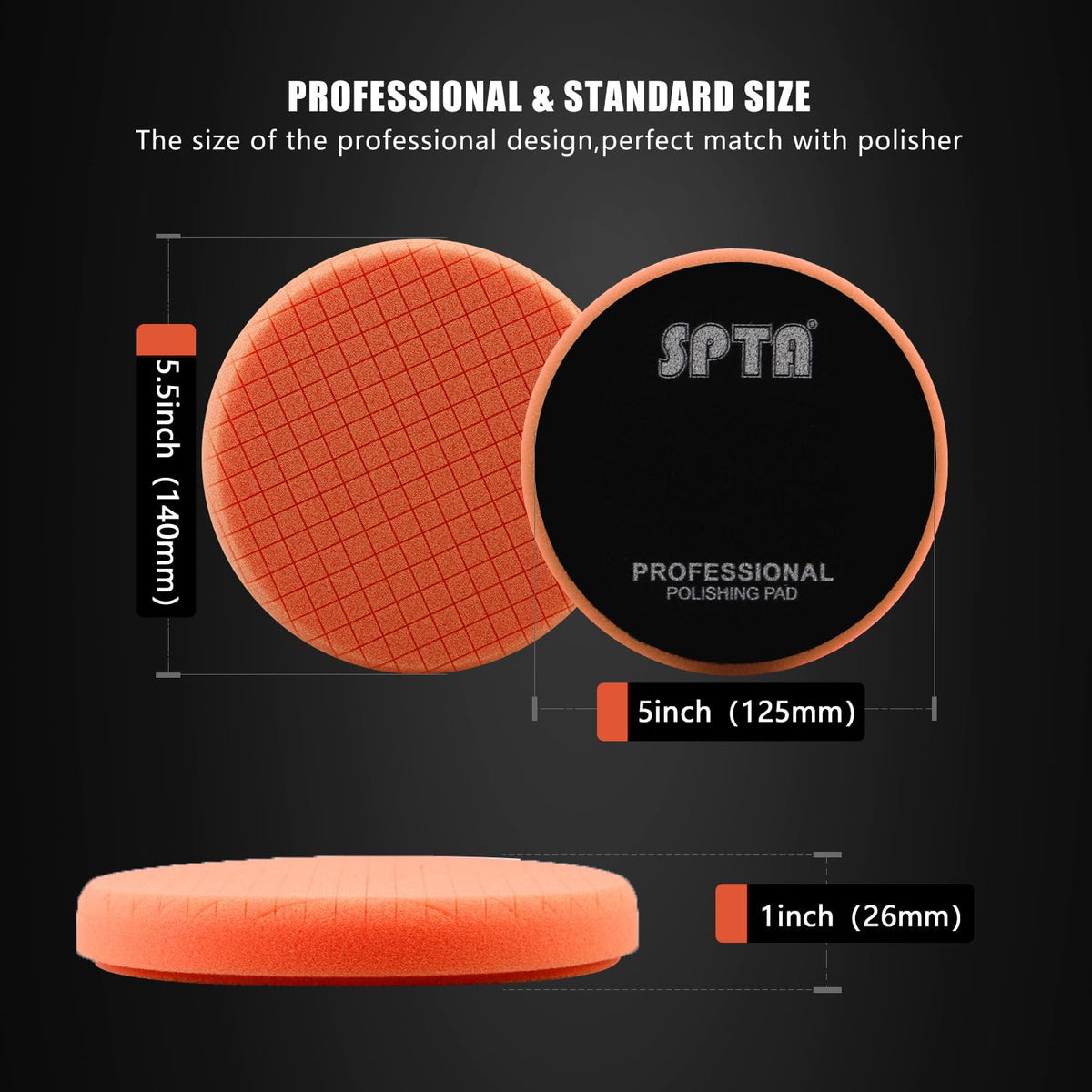 SPTA X00224Y6O3 - Almohadilla de corte ligero naranja, almohadillas para orejas de pulido compuestas de 125 mm, cara de 5.5 pulgadas para placa de respaldo de 5 pulgadas y 125 mm para pulidor de