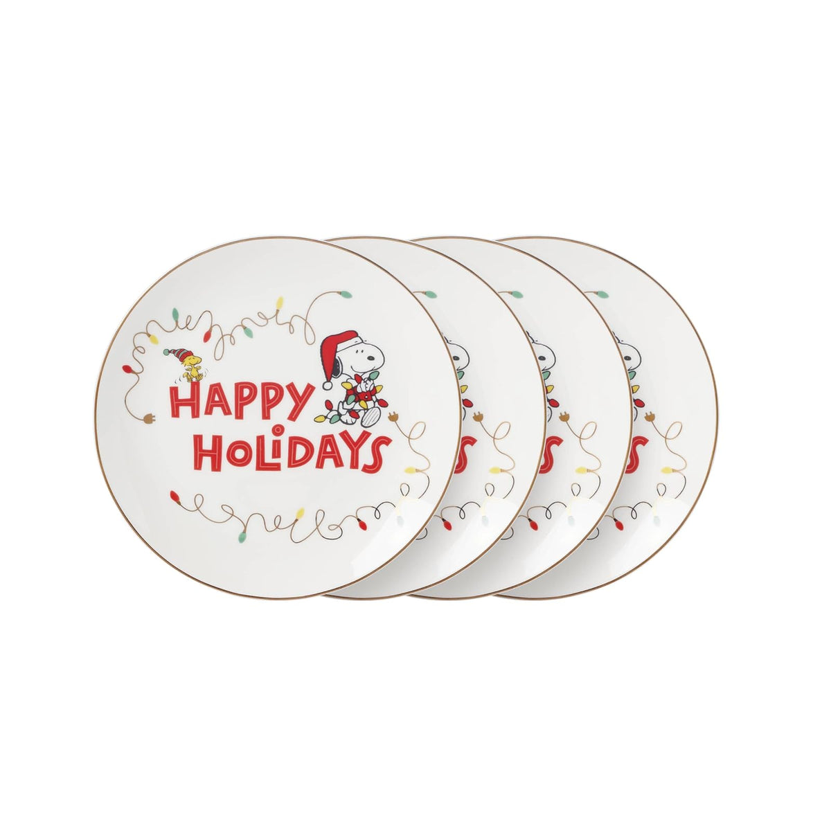 Lenox 896321 Snoopy - Juego de 4 platos decorativos navideños, vajilla navideña