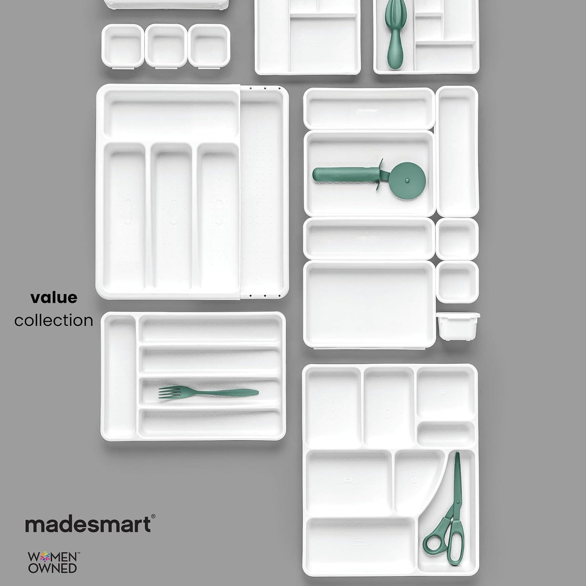 Madesmart Juego de 2 Bandejas Organizadoras de Plástico | Blanco, 12 compartimentos, multiusos, para cajones