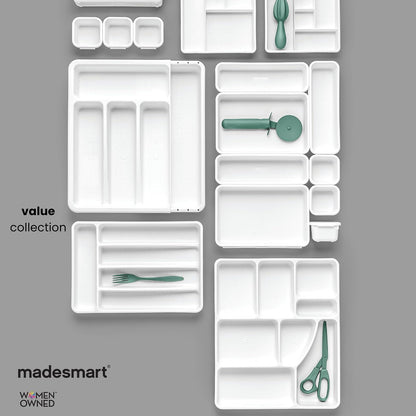 Madesmart Juego de 2 Bandejas Organizadoras de Plástico | Blanco, 12 compartimentos, multiusos, para cajones